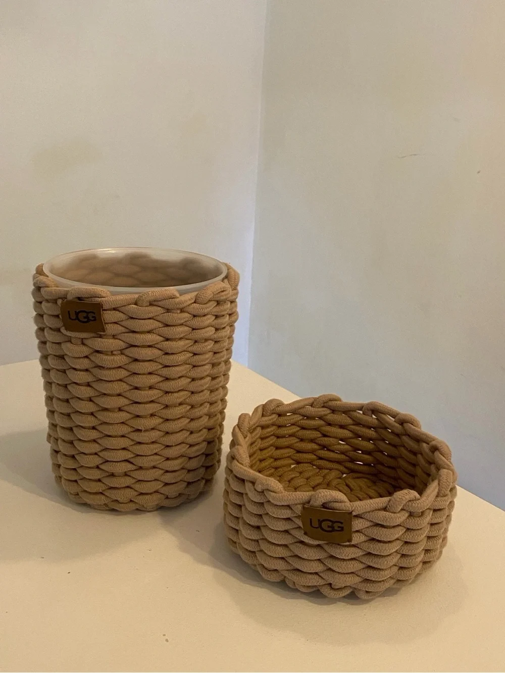 UGG Beige Chunky Woven Rope Storage Basket & Wastebasket 2-Piece Set